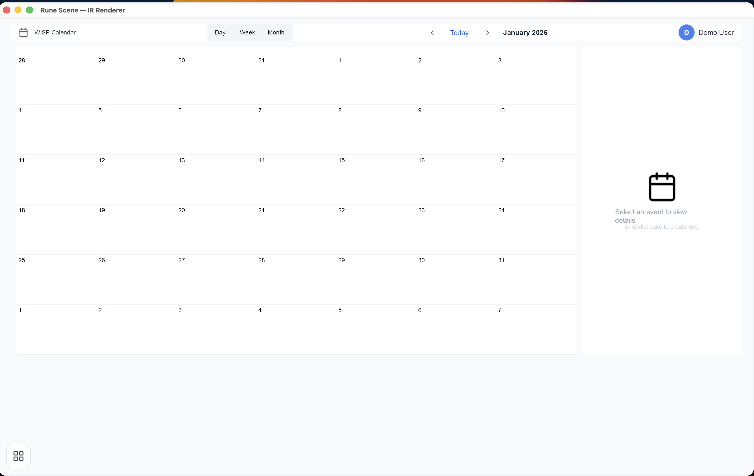 Calendar app rendered in Rune